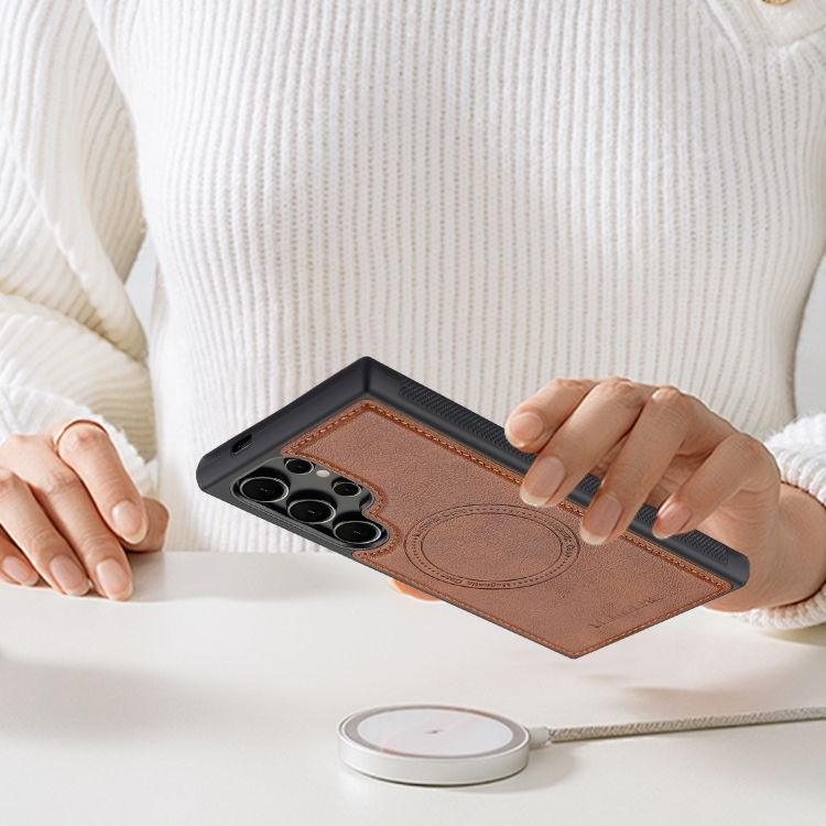 For Samsung Galaxy S23 Ultra 5G LC.IMEEKE Magsafe Phone Case(Brown)