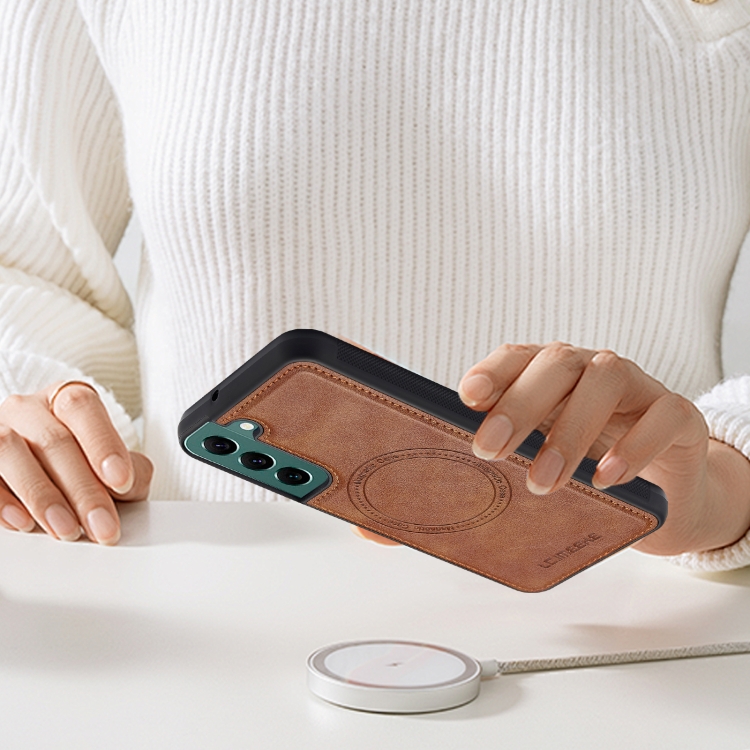 For Samsung Galaxy S22 5G LC.IMEEKE Magsafe Phone Case(Brown)