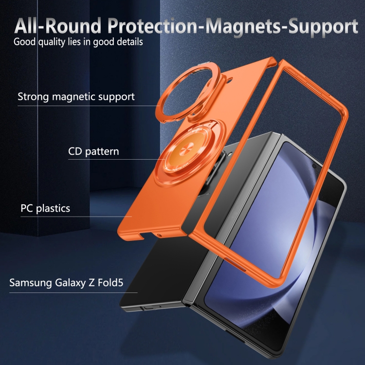 For Samsung Galaxy Z Fold5 360 Rotation Ring Holder MagSafe Shockproof PC Phone Case(Orange) For Samsung Galaxy Z Fold5 360 Rotation Ring Holder MagSafe Shockproof PC Phone Case(Orange)