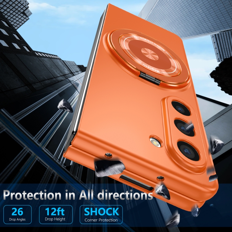 For Samsung Galaxy Z Fold5 360 Rotation Ring Holder MagSafe Shockproof PC Phone Case(Orange) For Samsung Galaxy Z Fold5 360 Rotation Ring Holder MagSafe Shockproof PC Phone Case(Orange)