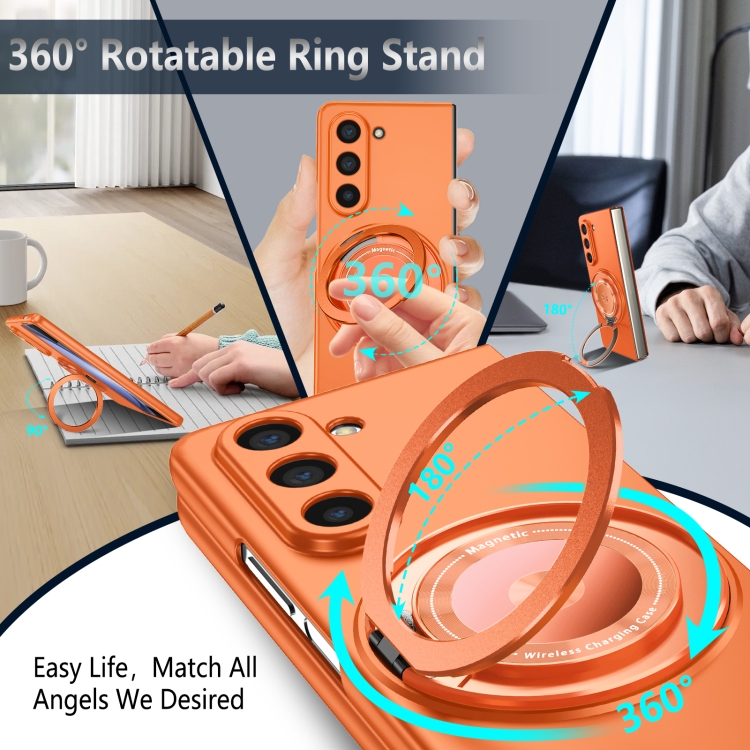 For Samsung Galaxy Z Fold5 360 Rotation Ring Holder MagSafe Shockproof PC Phone Case(Orange) For Samsung Galaxy Z Fold5 360 Rotation Ring Holder MagSafe Shockproof PC Phone Case(Orange)