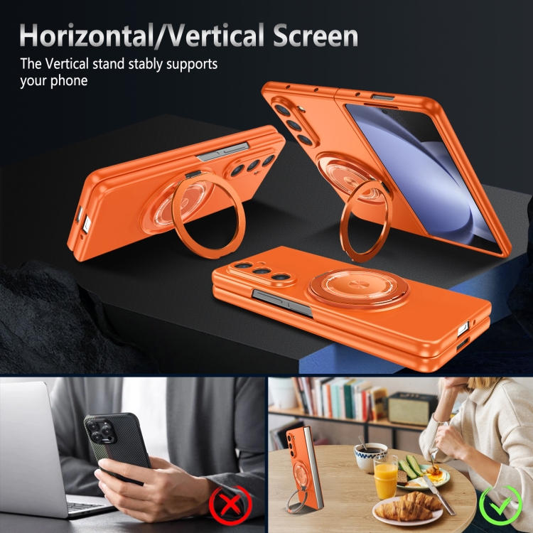 For Samsung Galaxy Z Fold5 360 Rotation Ring Holder MagSafe Shockproof PC Phone Case(Orange) For Samsung Galaxy Z Fold5 360 Rotation Ring Holder MagSafe Shockproof PC Phone Case(Orange)