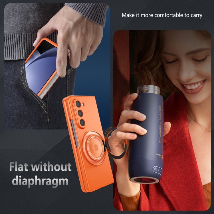 For Samsung Galaxy Z Fold5 360 Rotation Ring Holder MagSafe Shockproof PC Phone Case(Orange) For Samsung Galaxy Z Fold5 360 Rotation Ring Holder MagSafe Shockproof PC Phone Case(Orange)