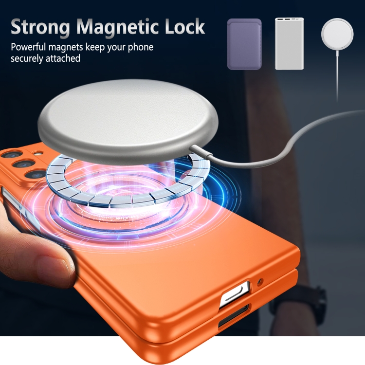 For Samsung Galaxy Z Fold5 360 Rotation Ring Holder MagSafe Shockproof PC Phone Case(Orange) For Samsung Galaxy Z Fold5 360 Rotation Ring Holder MagSafe Shockproof PC Phone Case(Orange)