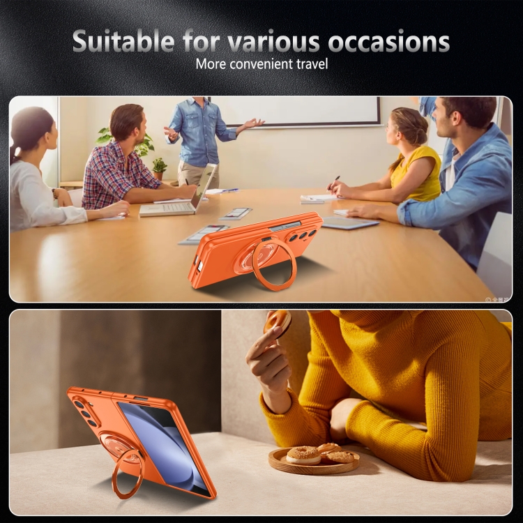 For Samsung Galaxy Z Fold5 360 Rotation Ring Holder MagSafe Shockproof PC Phone Case(Orange) For Samsung Galaxy Z Fold5 360 Rotation Ring Holder MagSafe Shockproof PC Phone Case(Orange)