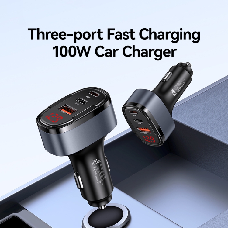 USAMS CC257 C42 100W USB, Type-C, 8 Pin Three Ports Car Fast Charger(Black) USAMS CC257 C42 100W USB, Type-C, 8 Pin Three Ports Car Fast Charger(Black)
