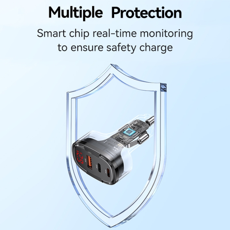 USAMS CC257 C42 100W USB, Type-C, 8 Pin Three Ports Car Fast Charger(Black) USAMS CC257 C42 100W USB, Type-C, 8 Pin Three Ports Car Fast Charger(Black)