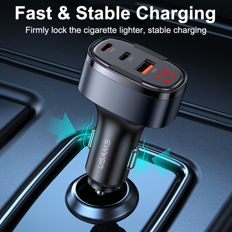 USAMS CC257 C42 100W USB, Type-C, 8 Pin Three Ports Car Fast Charger(Black) USAMS CC257 C42 100W USB, Type-C, 8 Pin Three Ports Car Fast Charger(Black)