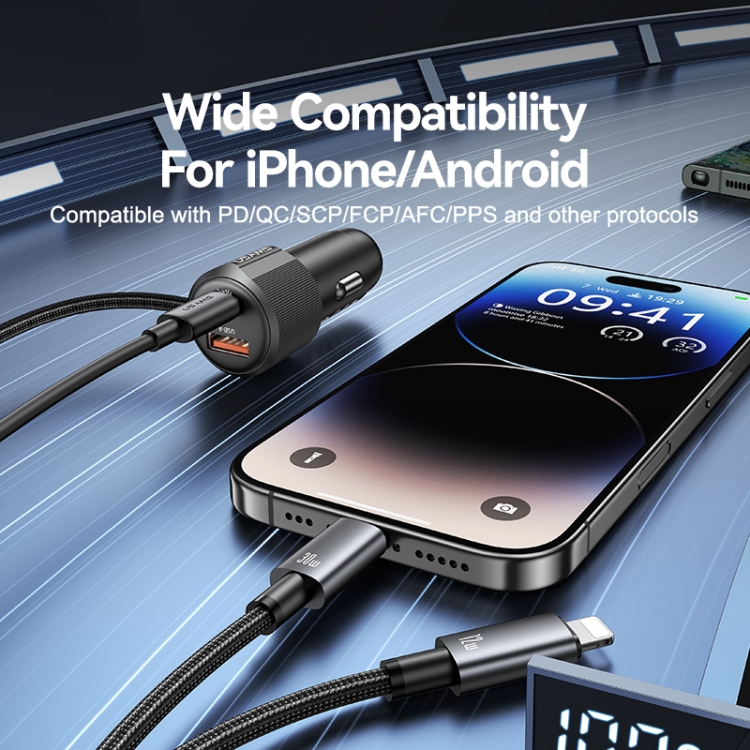 USAMS CC287 YT Series 66W USB and Type-C Dual Ports Car Fast Charger with 2 in 1 Cable(Black) USAMS CC287 YT Series 66W USB and Type-C Dual Ports Car Fast Charger with 2 in 1 Cable(Black)