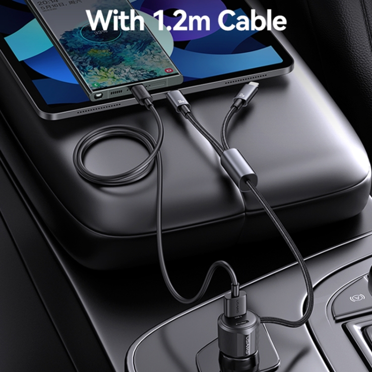 USAMS CC287 YT Series 66W USB and Type-C Dual Ports Car Fast Charger with 2 in 1 Cable(Black) USAMS CC287 YT Series 66W USB and Type-C Dual Ports Car Fast Charger with 2 in 1 Cable(Black)