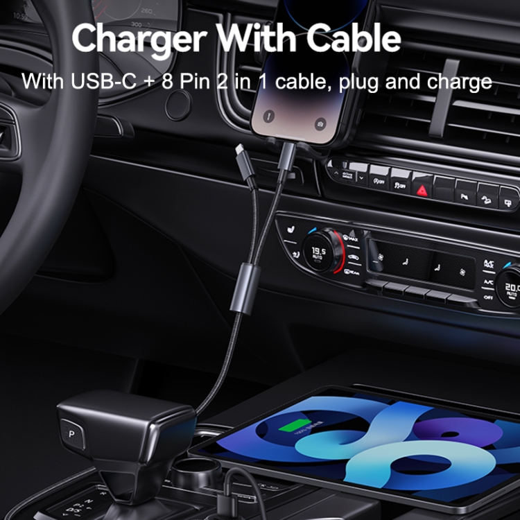 USAMS CC287 YT Series 66W USB and Type-C Dual Ports Car Fast Charger with 2 in 1 Cable(Black) USAMS CC287 YT Series 66W USB and Type-C Dual Ports Car Fast Charger with 2 in 1 Cable(Black)