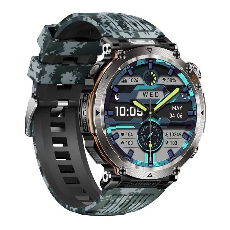 HT30 1.7 inch IP68 Waterproof Camouflage Silicone Band Smart Watch, Support Flashlight / Banknote Detector Light / Compass(Blue)