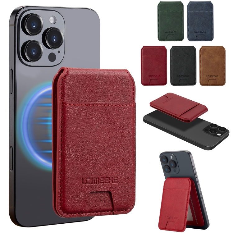 LC.IMEEKE 3-Cards MagSafe RFID Leather Card Bag(Red) LC.IMEEKE 3-Cards MagSafe RFID Leather Card Bag(Red)