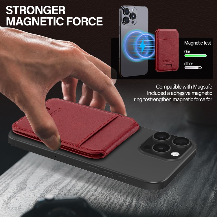LC.IMEEKE 3-Cards MagSafe RFID Leather Card Bag(Red) LC.IMEEKE 3-Cards MagSafe RFID Leather Card Bag(Red)