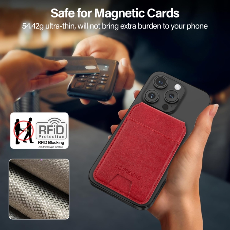 LC.IMEEKE 3-Cards MagSafe RFID Leather Card Bag(Red) LC.IMEEKE 3-Cards MagSafe RFID Leather Card Bag(Red)