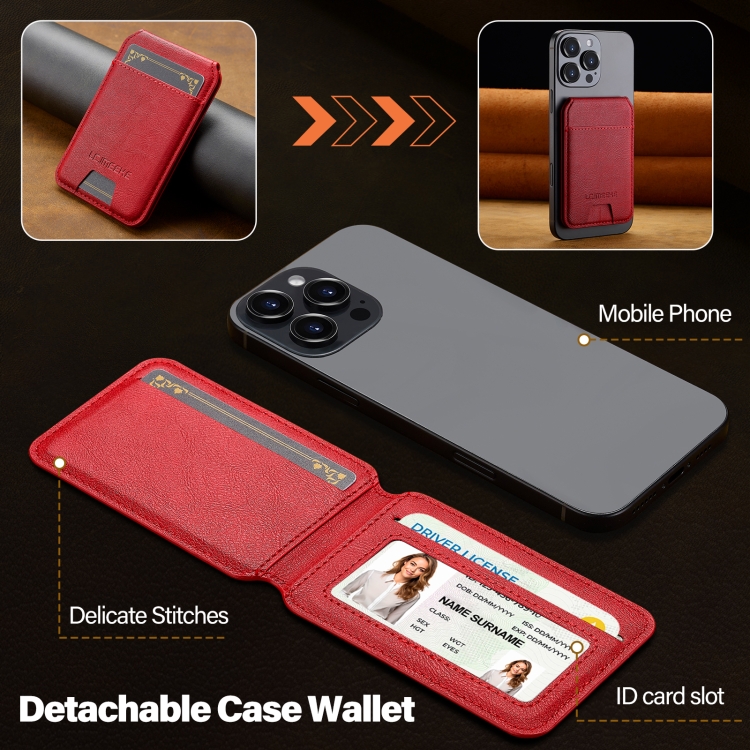 LC.IMEEKE 3-Cards MagSafe RFID Leather Card Bag(Red) LC.IMEEKE 3-Cards MagSafe RFID Leather Card Bag(Red)
