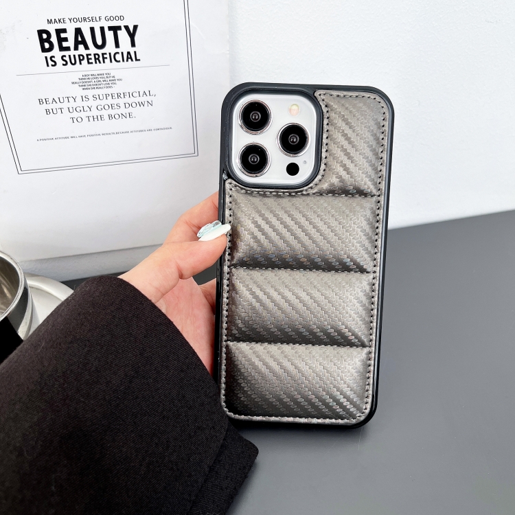 For iPhone 16 Pro Max Carbon Fiber Texture Down Jacket Phone Case(Grey) For iPhone 16 Pro Max Carbon Fiber Texture Down Jacket Phone Case(Grey)