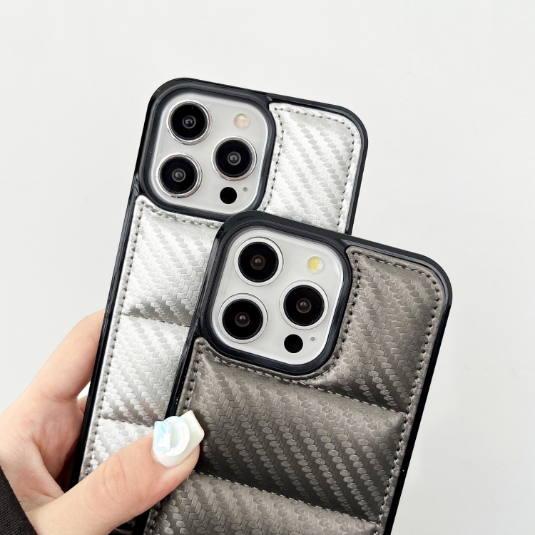 For iPhone 16 Pro Max Carbon Fiber Texture Down Jacket Phone Case(Grey) For iPhone 16 Pro Max Carbon Fiber Texture Down Jacket Phone Case(Grey)