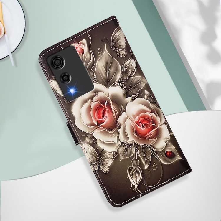 For Cubot A10 Colored Drawing Pattern Plain Weave Leather Phone Case(Roses On Black)