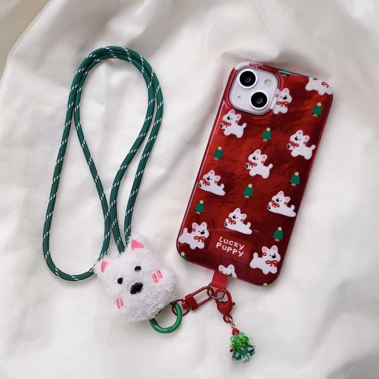 For iPhone 14 West Highlands Puppy Colorful PC Hybrid TPU Phone Case with Lanyard(Red) For iPhone 14 West Highlands Puppy Colorful PC Hybrid TPU Phone Case with Lanyard(Red)