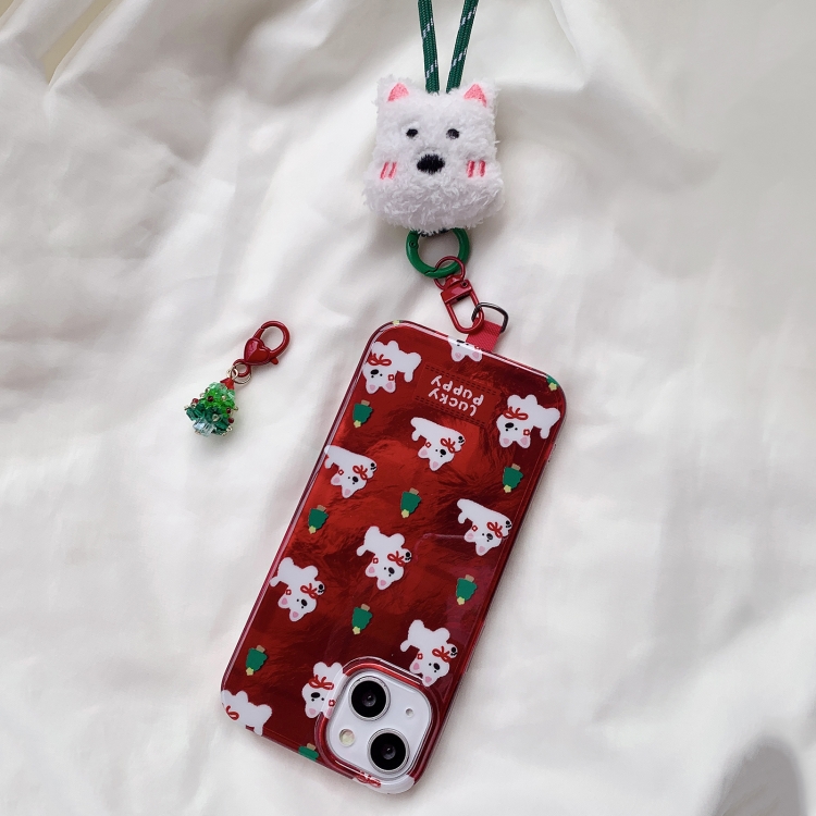 For iPhone 14 West Highlands Puppy Colorful PC Hybrid TPU Phone Case with Lanyard(Red) For iPhone 14 West Highlands Puppy Colorful PC Hybrid TPU Phone Case with Lanyard(Red)