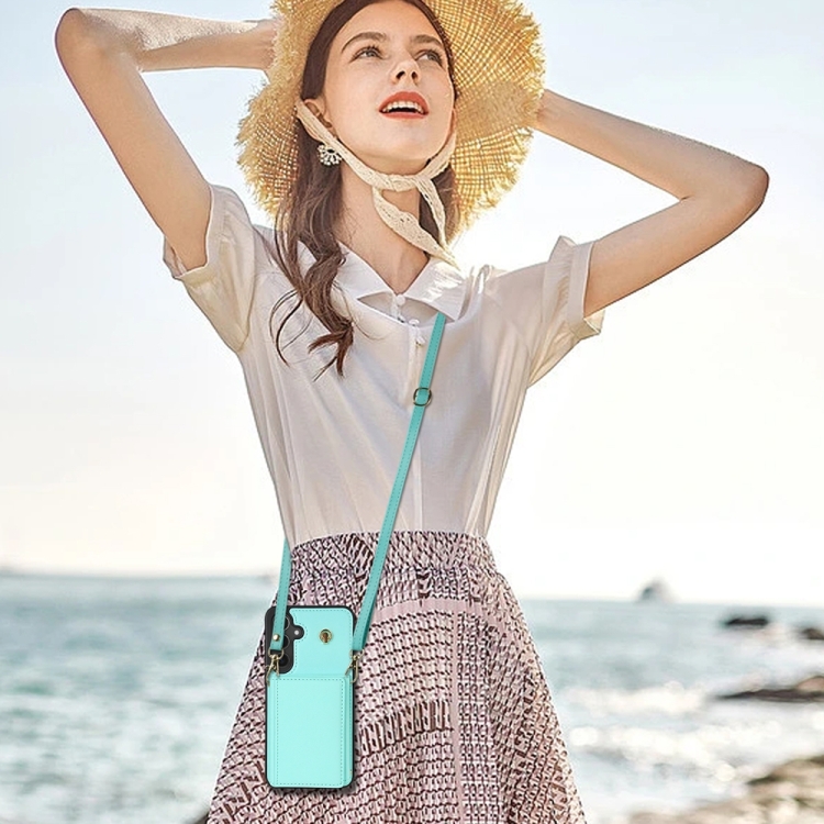 For Samsung Galaxy S24 5G Three Fold Card Bag Phone Case with Long Lanyard(Mint) For Samsung Galaxy S24 5G Three Fold Card Bag Phone Case with Long Lanyard(Mint)