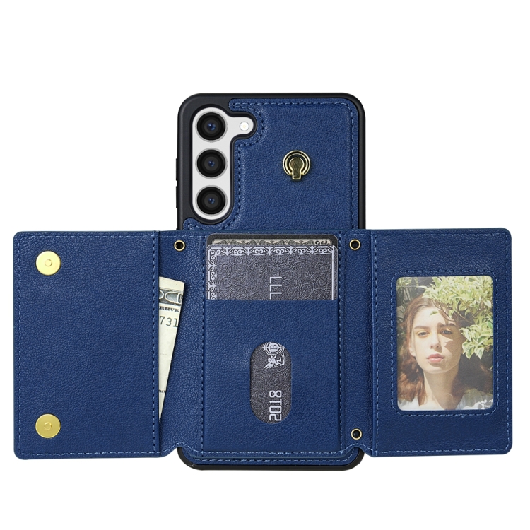 For Samsung Galaxy S23+ 5G Three Fold Card Bag Phone Case with Long Lanyard(Blue) For Samsung Galaxy S23+ 5G Three Fold Card Bag Phone Case with Long Lanyard(Blue)