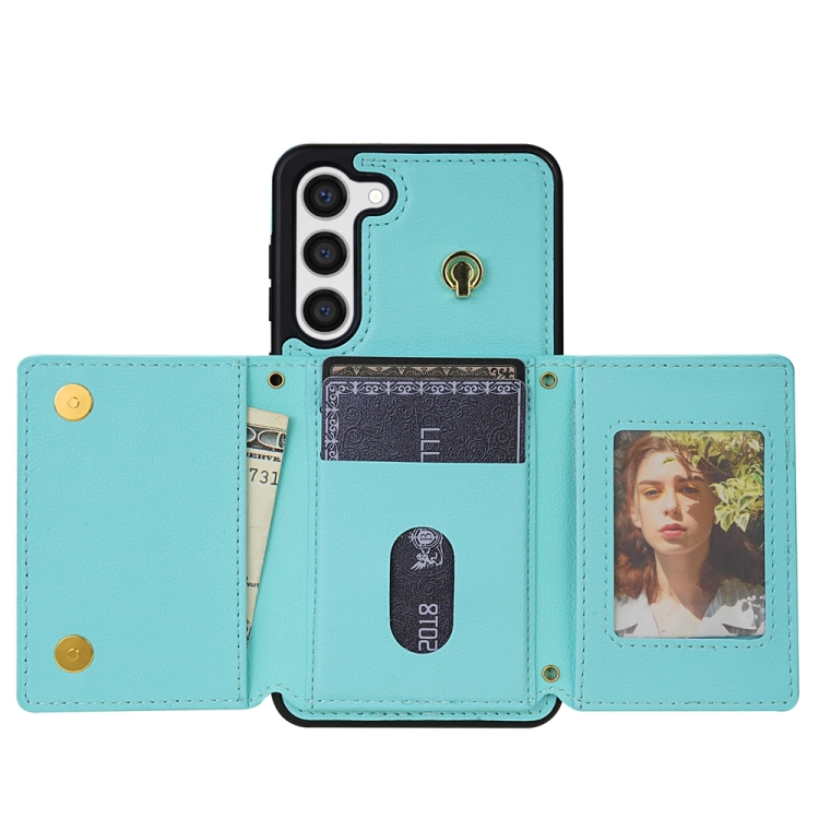 For Samsung Galaxy S23 5G Three Fold Card Bag Phone Case with Long Lanyard(Mint) For Samsung Galaxy S23 5G Three Fold Card Bag Phone Case with Long Lanyard(Mint)