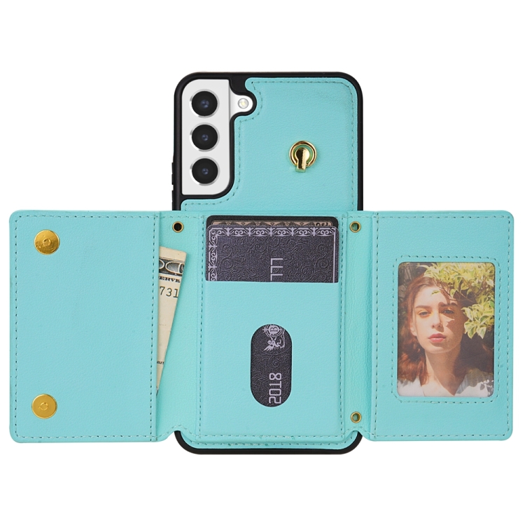For Samsung Galaxy S22 5G Three Fold Card Bag Phone Case with Long Lanyard(Mint) For Samsung Galaxy S22 5G Three Fold Card Bag Phone Case with Long Lanyard(Mint)
