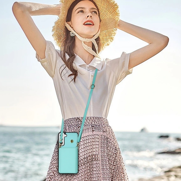 For Samsung Galaxy S22 5G Three Fold Card Bag Phone Case with Long Lanyard(Mint) For Samsung Galaxy S22 5G Three Fold Card Bag Phone Case with Long Lanyard(Mint)