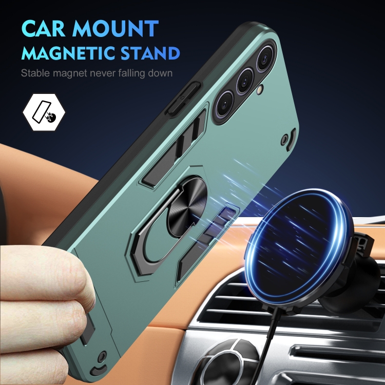 For Samsung Galaxy S25+ 5G Shockproof Metal Ring Holder Phone Case(Green) For Samsung Galaxy S25+ 5G Shockproof Metal Ring Holder Phone Case(Green)