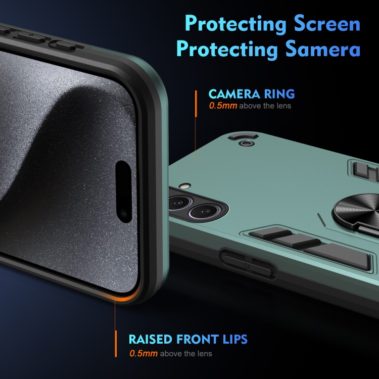 For Samsung Galaxy S25+ 5G Shockproof Metal Ring Holder Phone Case(Green) For Samsung Galaxy S25+ 5G Shockproof Metal Ring Holder Phone Case(Green)