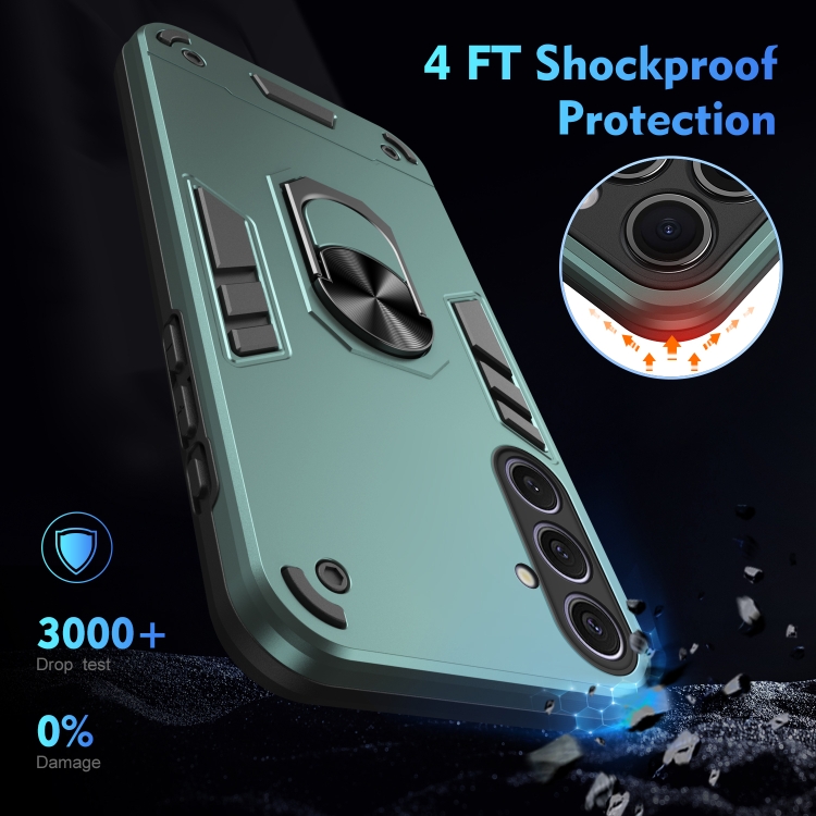 For Samsung Galaxy S25+ 5G Shockproof Metal Ring Holder Phone Case(Green) For Samsung Galaxy S25+ 5G Shockproof Metal Ring Holder Phone Case(Green)