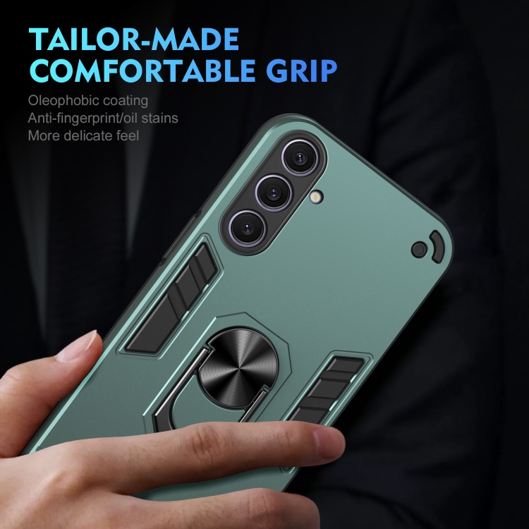 For Samsung Galaxy S25+ 5G Shockproof Metal Ring Holder Phone Case(Green) For Samsung Galaxy S25+ 5G Shockproof Metal Ring Holder Phone Case(Green)