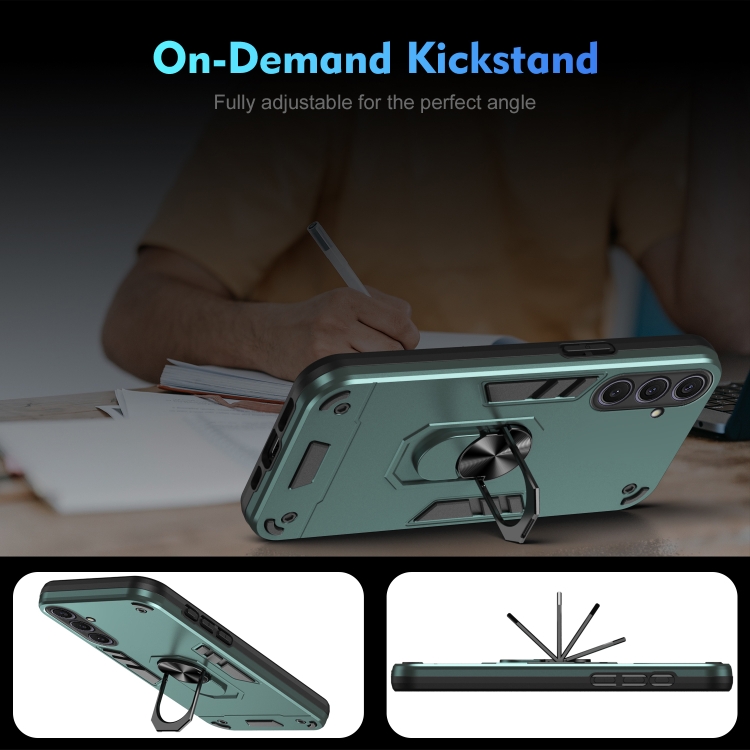 For Samsung Galaxy S25+ 5G Shockproof Metal Ring Holder Phone Case(Green) For Samsung Galaxy S25+ 5G Shockproof Metal Ring Holder Phone Case(Green)
