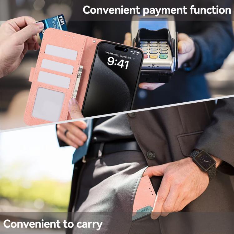 For Honor 600 Lite Global ABEEL Color Block Magnetic RFID Leather Phone Case(Pink-Cyan)