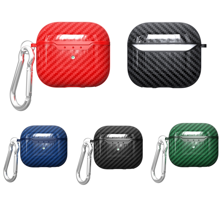 For AirPods 4 Carbon Fiber Texture TPU Shockproof Protective Earphone Case with Hook(Black) For AirPods 4 Carbon Fiber Texture TPU Shockproof Protective Earphone Case with Hook(Black)
