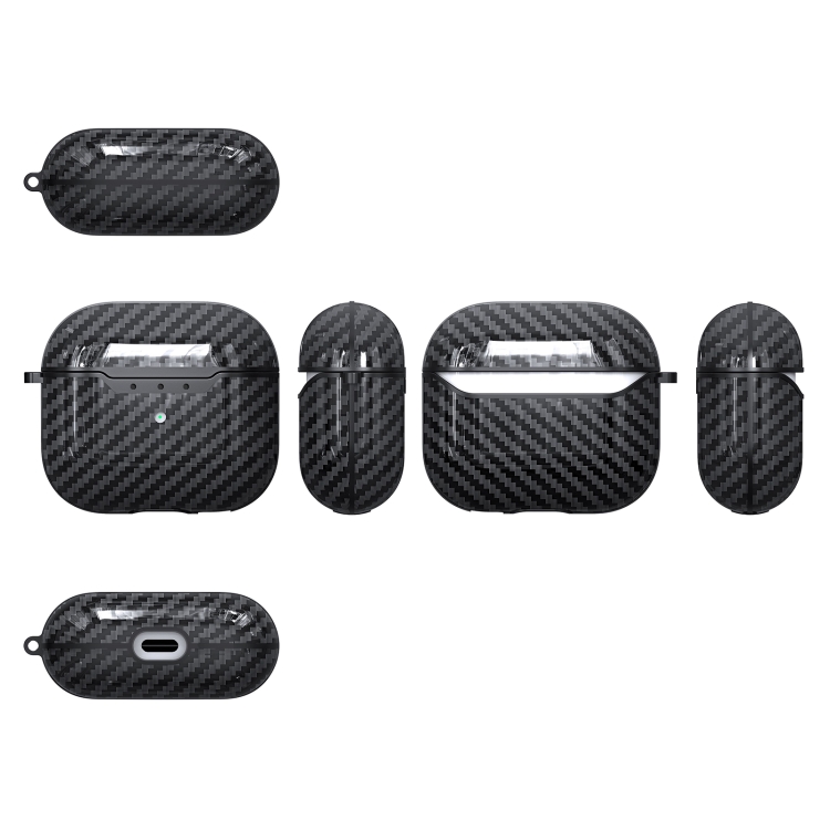 For AirPods 4 Carbon Fiber Texture TPU Shockproof Protective Earphone Case with Hook(Black) For AirPods 4 Carbon Fiber Texture TPU Shockproof Protective Earphone Case with Hook(Black)