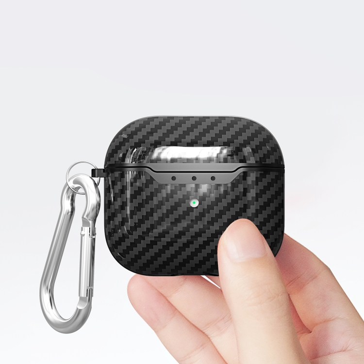 For AirPods 4 Carbon Fiber Texture TPU Shockproof Protective Earphone Case with Hook(Black) For AirPods 4 Carbon Fiber Texture TPU Shockproof Protective Earphone Case with Hook(Black)