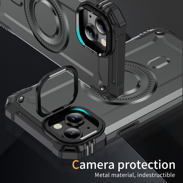 For iPhone 15 Plus Lens Holder MagSafe Phone Case(Grey) For iPhone 15 Plus Lens Holder MagSafe Phone Case(Grey)