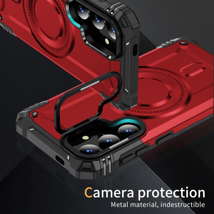 For Samsung Galaxy S25+ 5G Lens Holder MagSafe Phone Case(Red)