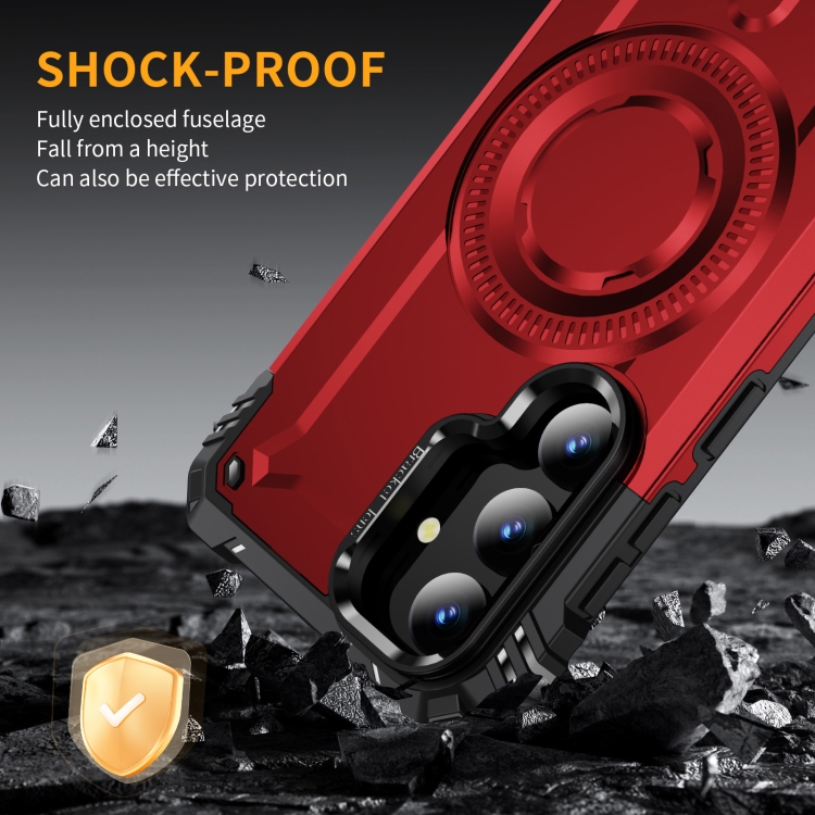 For Samsung Galaxy S25+ 5G Lens Holder MagSafe Phone Case(Red)