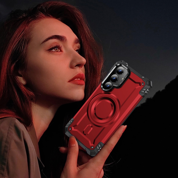 For Samsung Galaxy S25+ 5G Lens Holder MagSafe Phone Case(Red)