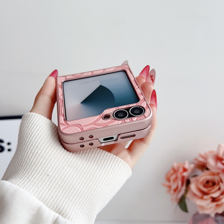 For Samsung Galaxy Z Flip6 5G Camellia Plaid Fabric DIY PC Phone Case(White) For Samsung Galaxy Z Flip6 5G Camellia Plaid Fabric DIY PC Phone Case(White)