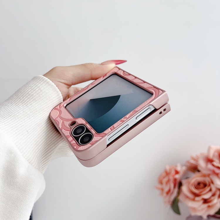 For Samsung Galaxy Z Flip6 5G Camellia Plaid Fabric DIY PC Phone Case(White) For Samsung Galaxy Z Flip6 5G Camellia Plaid Fabric DIY PC Phone Case(White)