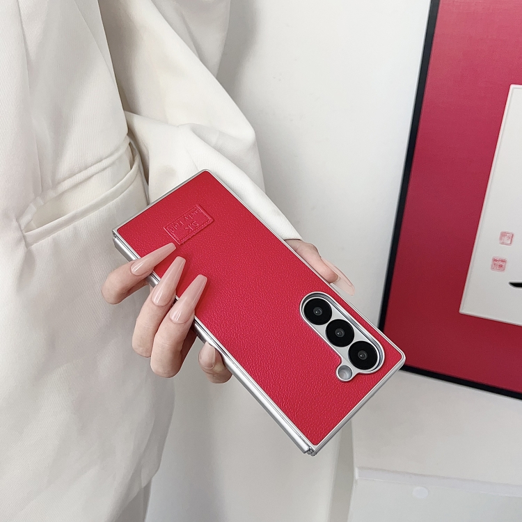 For Samsung Galaxy Z Fold5 5G Skin Fee Litchi Pattern Protective Phone Case(Red)