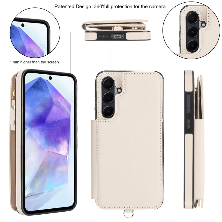 For Samsung Galaxy S24 FE 5G Double Flap Zipper RFID Leather Phone Case with Short Lanyard(White) For Samsung Galaxy S24 FE 5G Double Flap Zipper RFID Leather Phone Case with Short Lanyard(White)