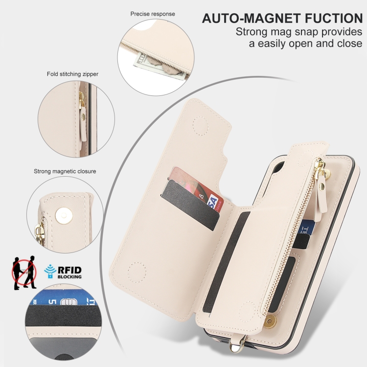 For Samsung Galaxy S24 FE 5G Double Flap Zipper RFID Leather Phone Case with Short Lanyard(White) For Samsung Galaxy S24 FE 5G Double Flap Zipper RFID Leather Phone Case with Short Lanyard(White)
