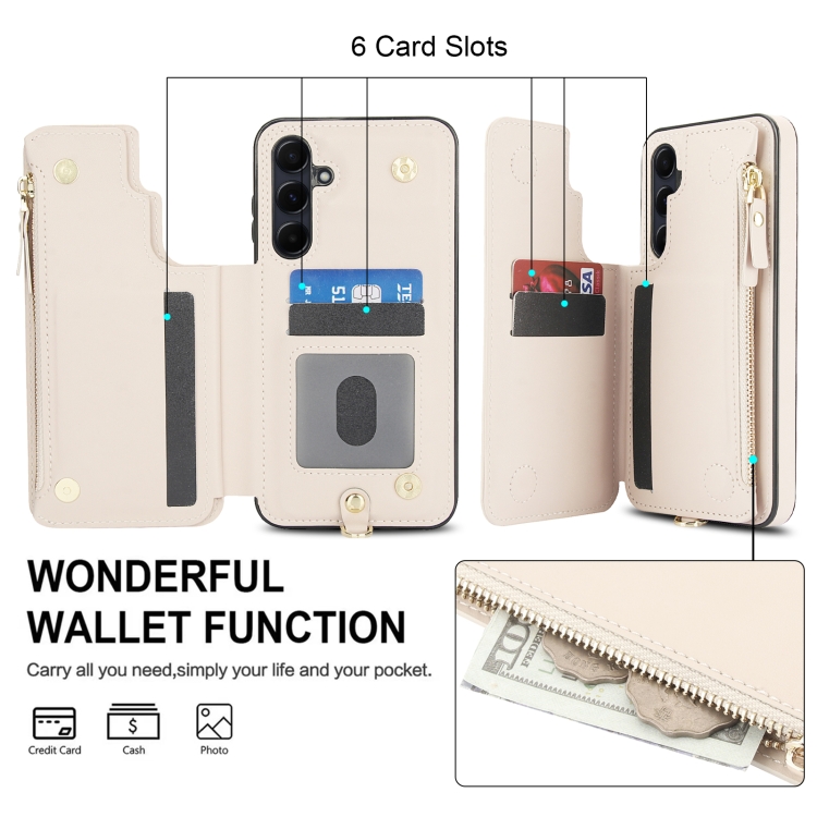 For Samsung Galaxy S24 FE 5G Double Flap Zipper RFID Leather Phone Case with Short Lanyard(White) For Samsung Galaxy S24 FE 5G Double Flap Zipper RFID Leather Phone Case with Short Lanyard(White)
