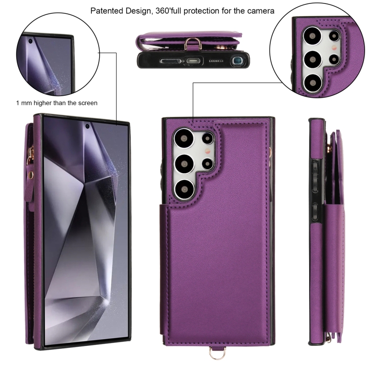 For Samsung Galaxy S24 Ultra 5G Double Flap Zipper RFID Leather Phone Case with Short Lanyard(Dark Purple) For Samsung Galaxy S24 Ultra 5G Double Flap Zipper RFID Leather Phone Case with Short Lanyard(Dark Purple)